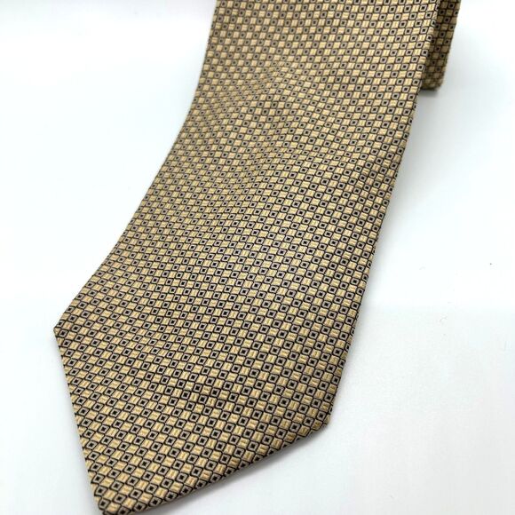 Tommy Hilfiger Yellow Navy Birdseye Dot Print 100% Silk Long Tie - Picture 4 of 10